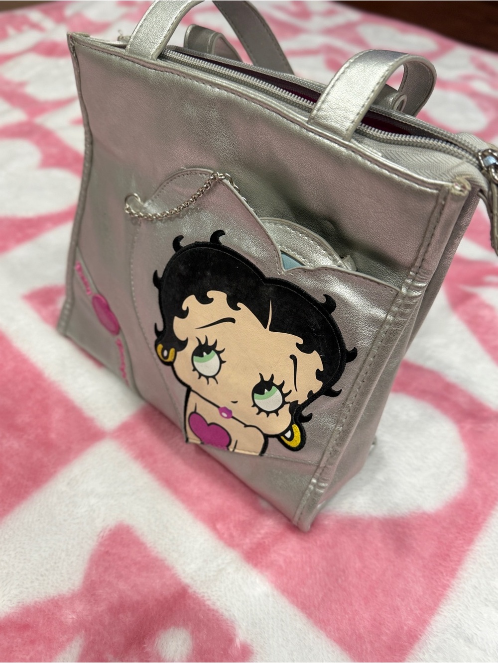 Betty Boop Metallic Silver Mini Tote with Pink Accent
